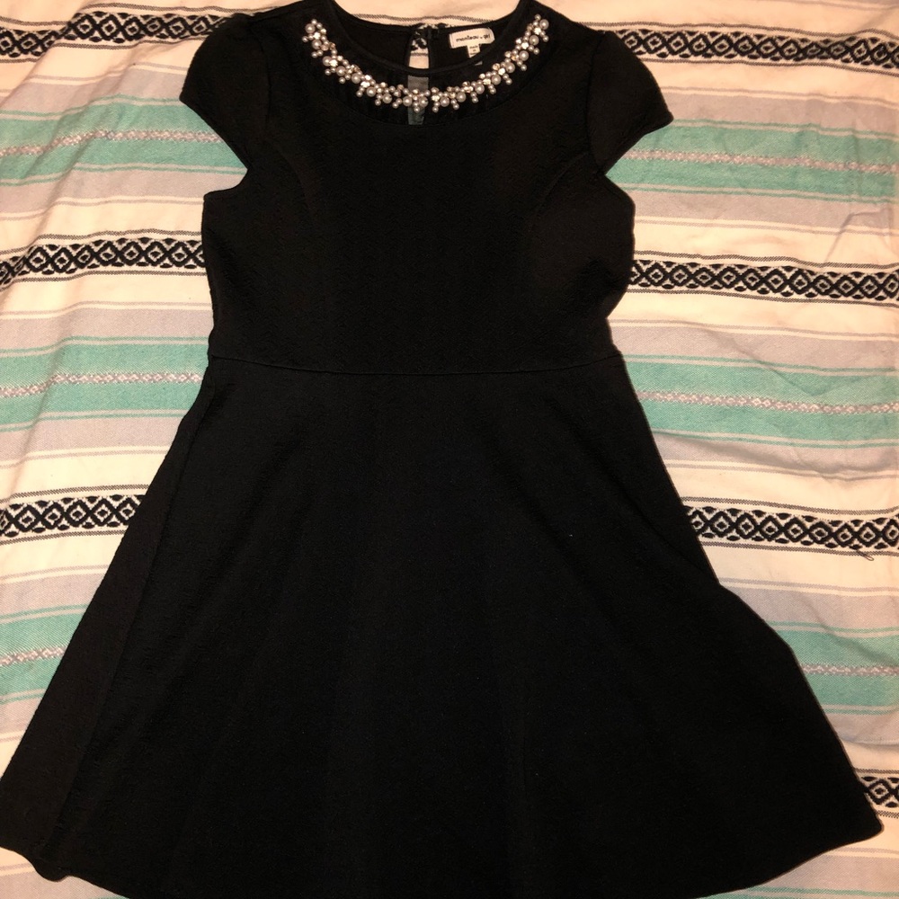 Black Pearl Neck Skater Dress